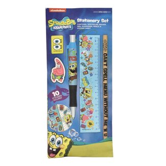 Mad Monkey SpongeBob SquarePants schrijfset, 6-delige schrijfset met pen, gum, liniaal & Co., ideaal cadeau-idee voor alle SpongeBob-fans