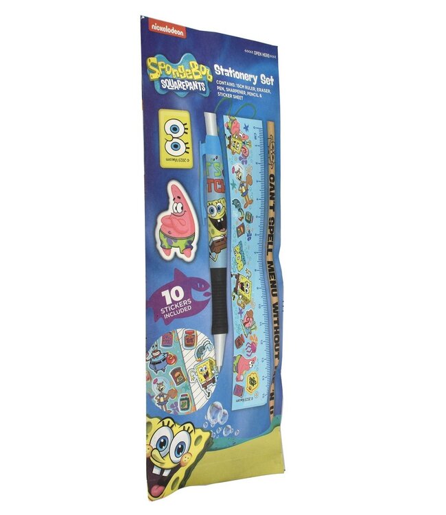 SpongeBob SquarePants schrijfset, 6-delige schrijfset met pen, gum, liniaal & Co., ideaal cadeau-idee voor alle SpongeBob-fans