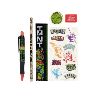 Mad Monkey Ninja Turtles TMNT 6-delige schrijfset, schrijfset met balpen, potlood, liniaal & Co., officiële merchandise, ideaal voor beginnende school