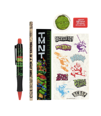 Mad Monkey Ninja Turtles TMNT 6-delige schrijfset, schrijfset met balpen, potlood, liniaal & Co., officiële merchandise, ideaal voor beginnende school