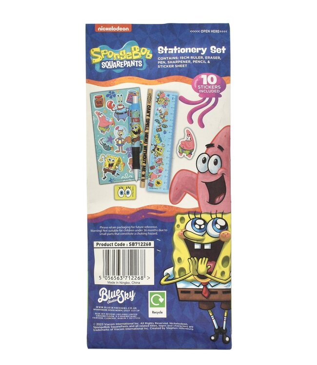 SpongeBob SquarePants schrijfset, 6-delige schrijfset met pen, gum, liniaal & Co., ideaal cadeau-idee voor alle SpongeBob-fans