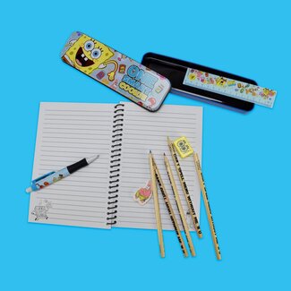 Mad Monkey Spongebob Squarepants schrijfset, 11-delige schrijfset met pennen, gummen, liniaal enz., ideaal cadeau-idee voor alle Spongebob-fans