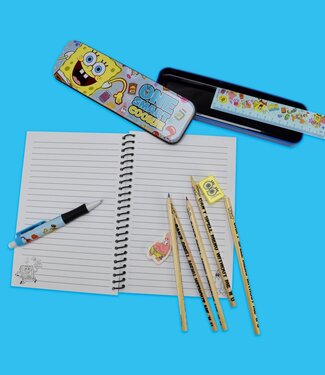 Mad Monkey Spongebob Squarepants schrijfset, 11-delige schrijfset met pennen, gummen, liniaal enz., ideaal cadeau-idee voor alle Spongebob-fans