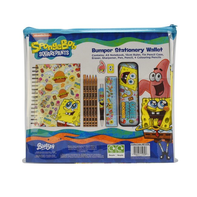 Spongebob Squarepants schrijfset, 11-delige schrijfset met pennen, gummen, liniaal enz., ideaal cadeau-idee voor alle Spongebob-fans