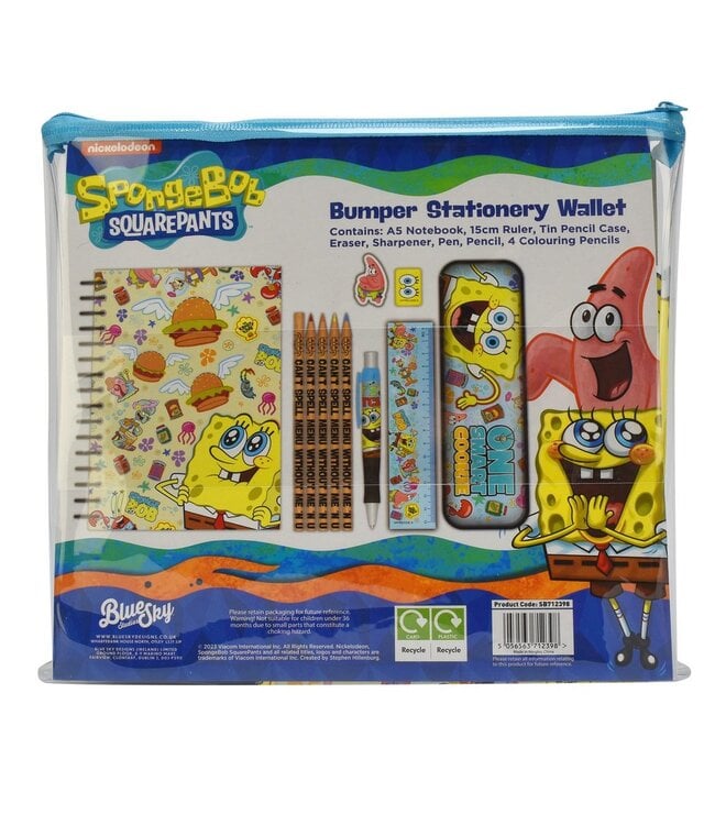 Spongebob Squarepants schrijfset, 11-delige schrijfset met pennen, gummen, liniaal enz., ideaal cadeau-idee voor alle Spongebob-fans