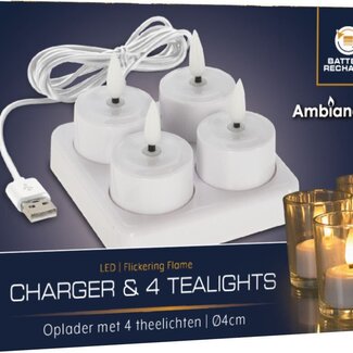 Ambiancelight Lader met oplaadbare 4 LED Theelichten