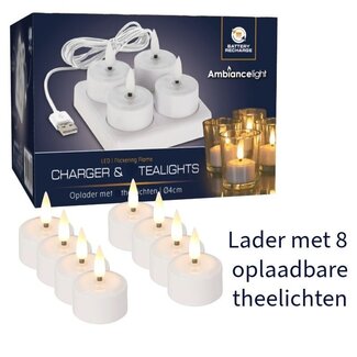 Ambiancelight 8 Oplaadbare LED Theelichtjes met Lader