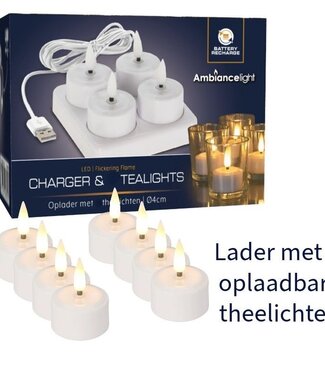 Ambiancelight 8 Oplaadbare LED Theelichtjes met Lader