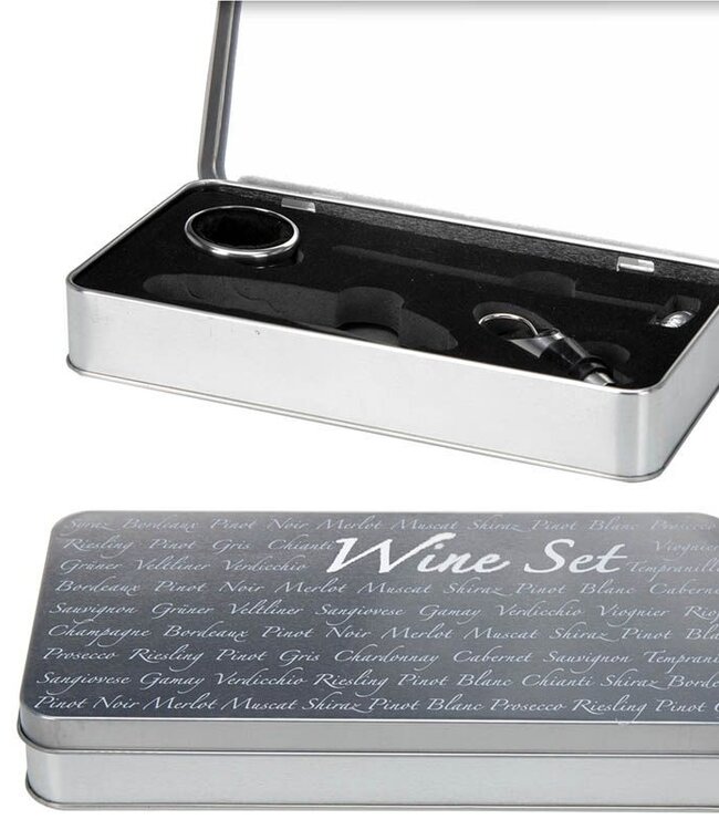 Wijnaccessoires set in blikken box