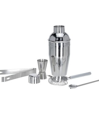Cocktailset RVS - 5-delig - Cocktailshaker - Lepel - Klopper - Maatbeker - IJstang