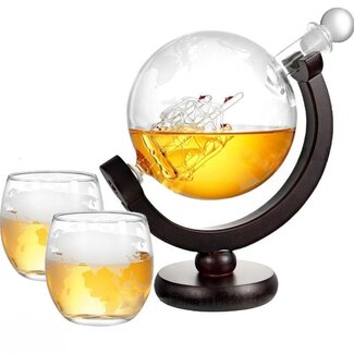 Ceruzo Whisky-Dekanter in Globusform mit 2 Gläsern