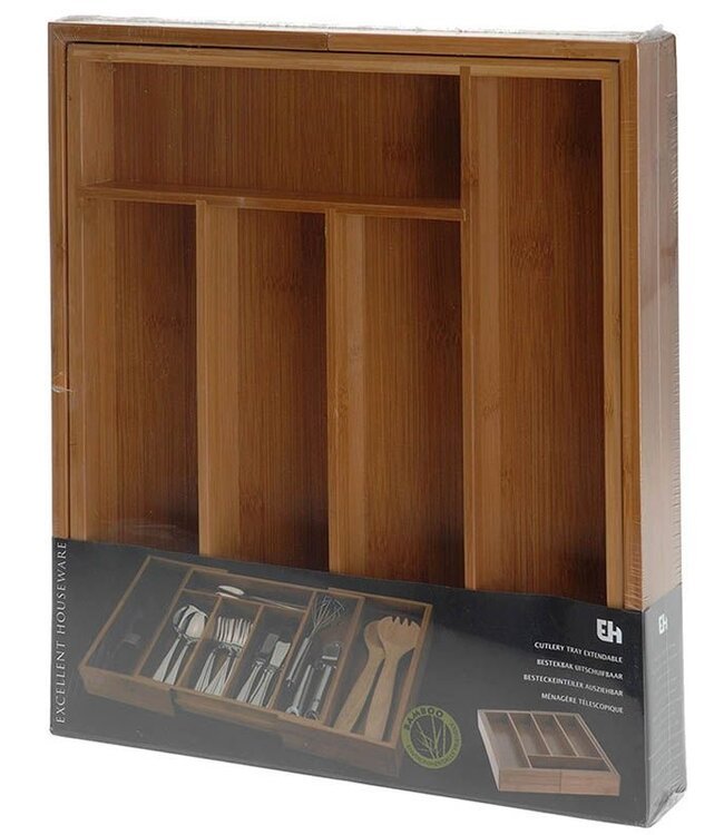Bamboe uitschuifbare bestekbak