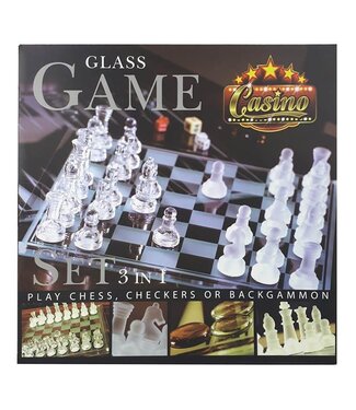 Glazen Spellenset (3-in-1) - Schaken, Backgammon, Checkers