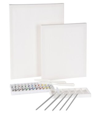 Schilderpakket - 2 stuks Schildersdoeken + Acrylverf + Materialen