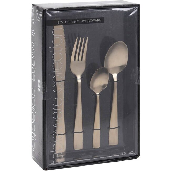 Excellent Houseware Edelstahl-Besteckset - 16-teilig - Mattgold