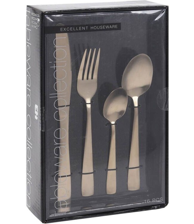 Bestekset RVS 16-delig - Mat Goud Gekleurd