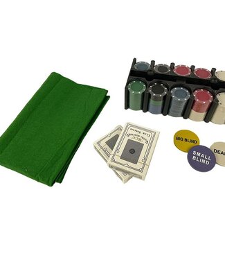 Pokerset 200 pokerchips - inclusief kaarten, pokermat en dealer, big blind en small blind