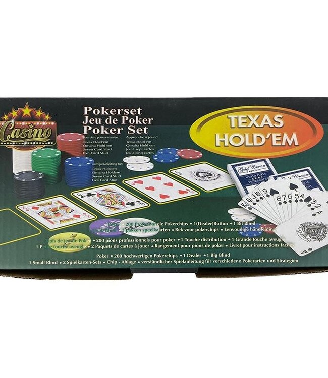 Pokerset 200 pokerchips - inclusief kaarten, pokermat en dealer, big blind en small blind