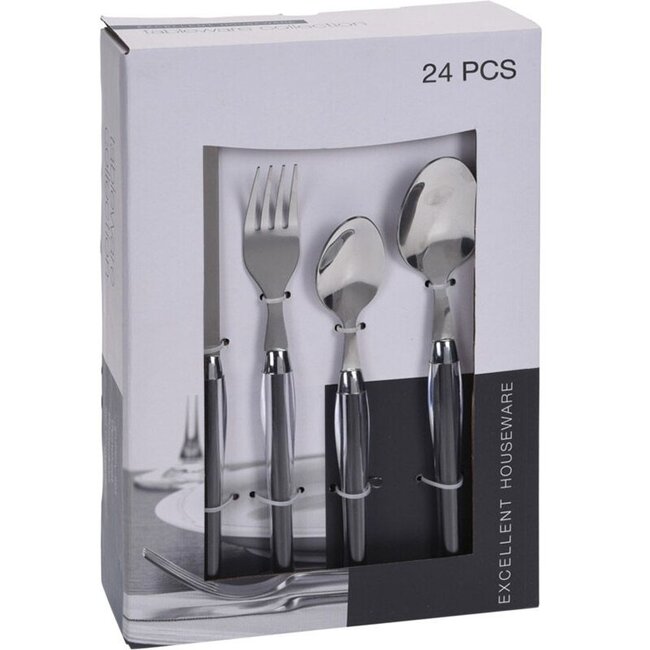 Excellent Houseware Cutlery set 24-piece - stainless steel - white or black