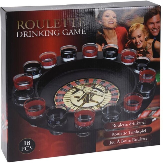 Roulette-Trinkspiel mit 16 Schnapsgläsern