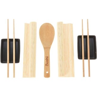 Excellent Houseware Sushi Set - Bamboo + Ceramic - for 2 people