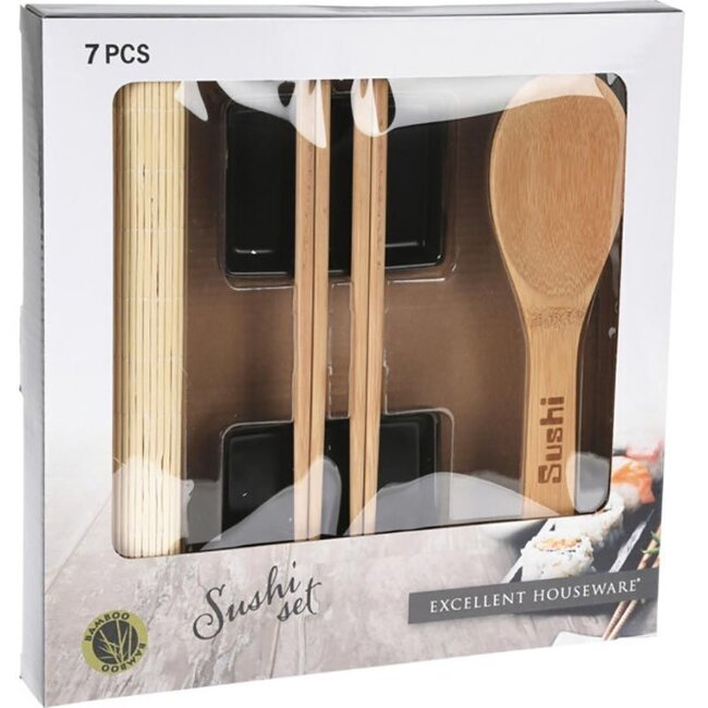 Excellent Houseware Sushi Set - Bamboo + Ceramic - for 2 people
