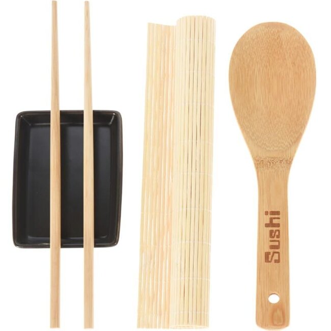 Excellent Houseware Sushi Set - Bamboo + Ceramic - for 2 people