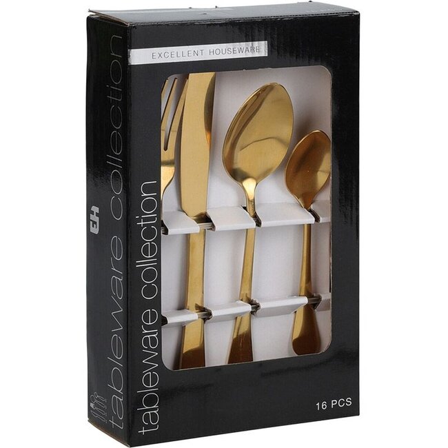 Excellent Houseware Stainless Steel Cutlery Set - 16 Pieces - Gold