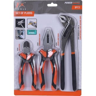 FX Tools FXTools Tangenset - 3-delig - Zijsnijtang - Combinatietang - Waterpomptang