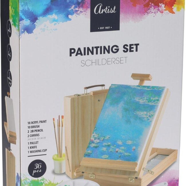 Easel - Filled painting case - 36 pieces