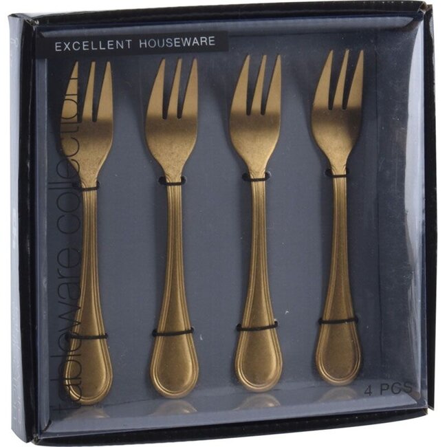 Excellent Houseware Kuchengabeln - 4 Stück - Goldfarben