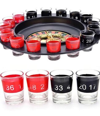 Drankspel Roulette met 16 shotglaasjes