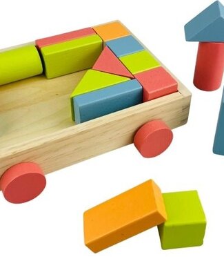 Houten Blokkenkar met 20 Blokken