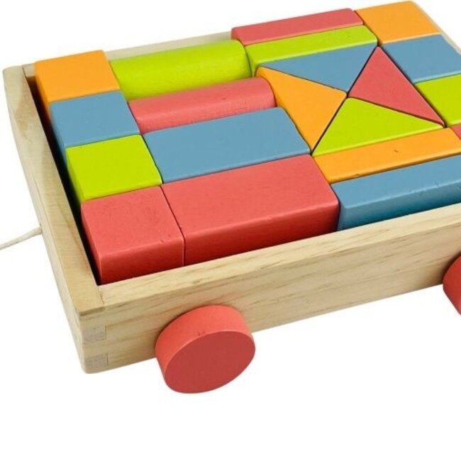 Houten Blokkenkar met 20 Blokken