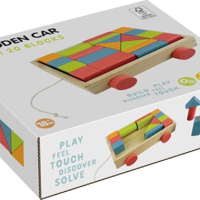 Houten Blokkenkar met 20 Blokken