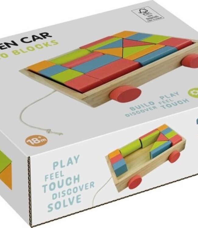 Houten Blokkenkar met 20 Blokken