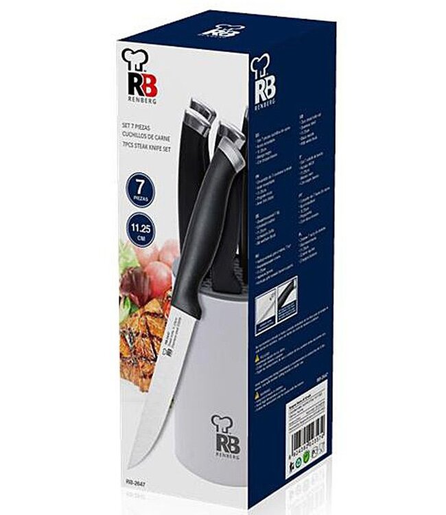 Renberg RVS  steakmessen in houder (7 dlg)