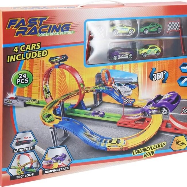 Speelset Autobaan met Lanceerder en 4 Auto's