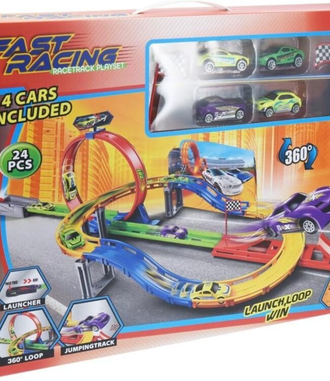 Speelset Autobaan met Lanceerder en 4 Auto's