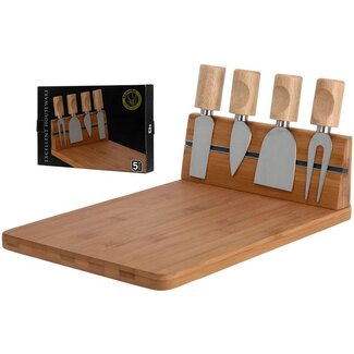 Excellent Houseware Bambus-Käsebrett mit 4 Käsemessern