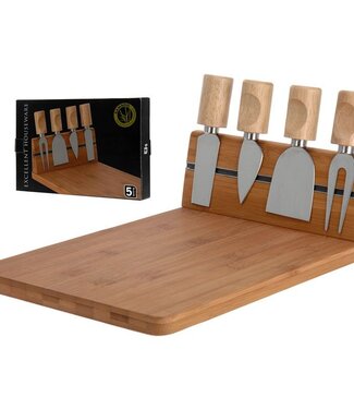 Excellent Houseware Bamboe kaasplank met 4 kaasmessen