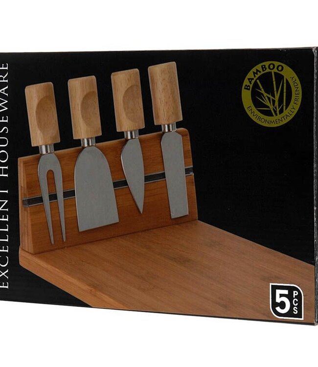 Bamboe kaasplank met 4 kaasmessen