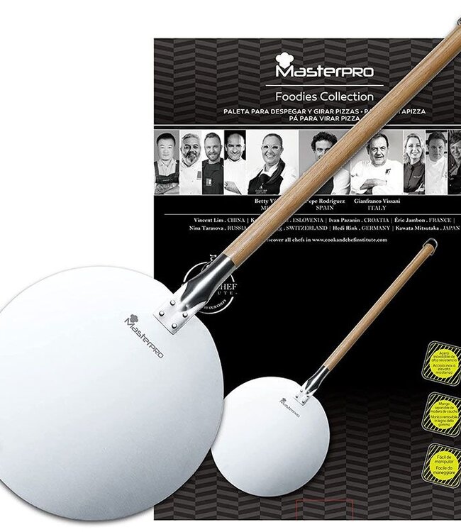 Masterpro Pizzaschep XL - voor oven en BBQ - Ø30 x 87cm - met afneembaar handvat - RVS