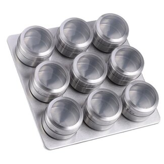 Kruidenrek Magnetisch - 9 RVS Kruidenpotjes