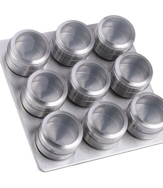 Kruidenrek Magnetisch - 9 RVS Kruidenpotjes