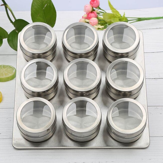 Magnetisches Gewürzregal mit 9 Edelstahl-Gewürzdosen