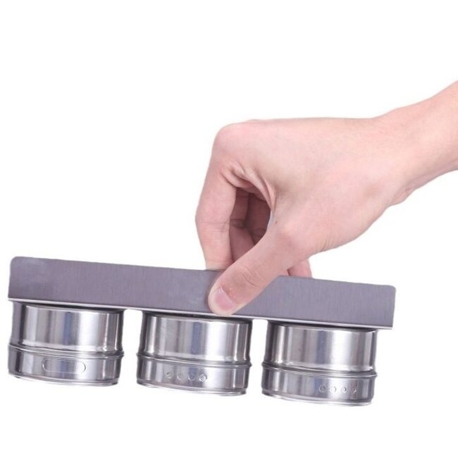 Kruidenrek Magnetisch - 9 RVS Kruidenpotjes