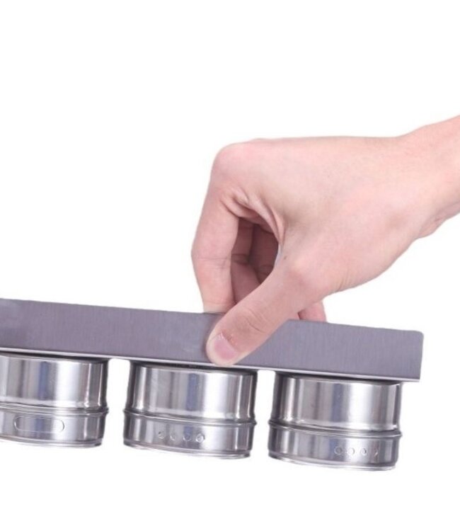 Kruidenrek Magnetisch - 9 RVS Kruidenpotjes