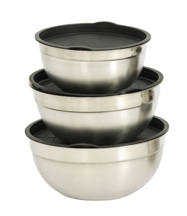 Mengkommen met Deksel - RVS - set van 3