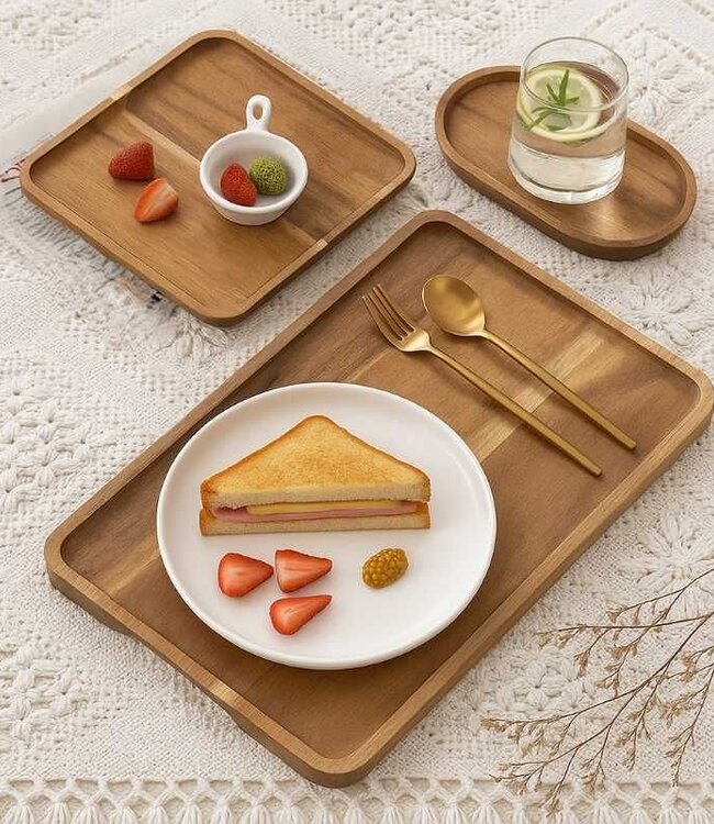 Dienbladen - Acaciahout -  set van 3